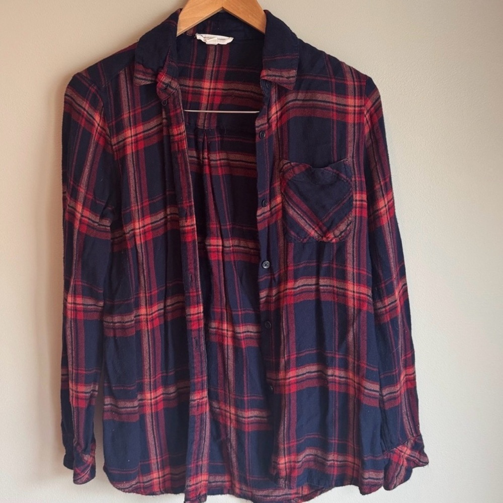 beachlunchlounge Red and Navy Plaid Button-Down Shirt